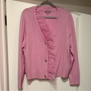 J. Crew Light Pink Feather Trim Cardigan